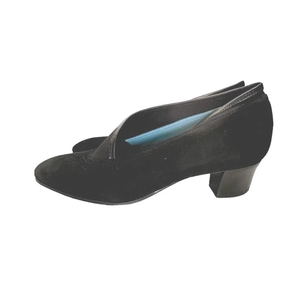 Vintage Thierry Rabotin Women's Black Suede Block Heel Pumps Career Size 38